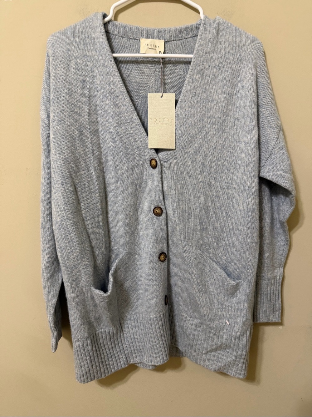Poetry Cashmere cardigan Light Blue V-Neck Button Front Cardigan women’s 8 nwt